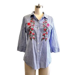 Karen Scott  petite Button Down Cotton Embroidery shirt-blouse